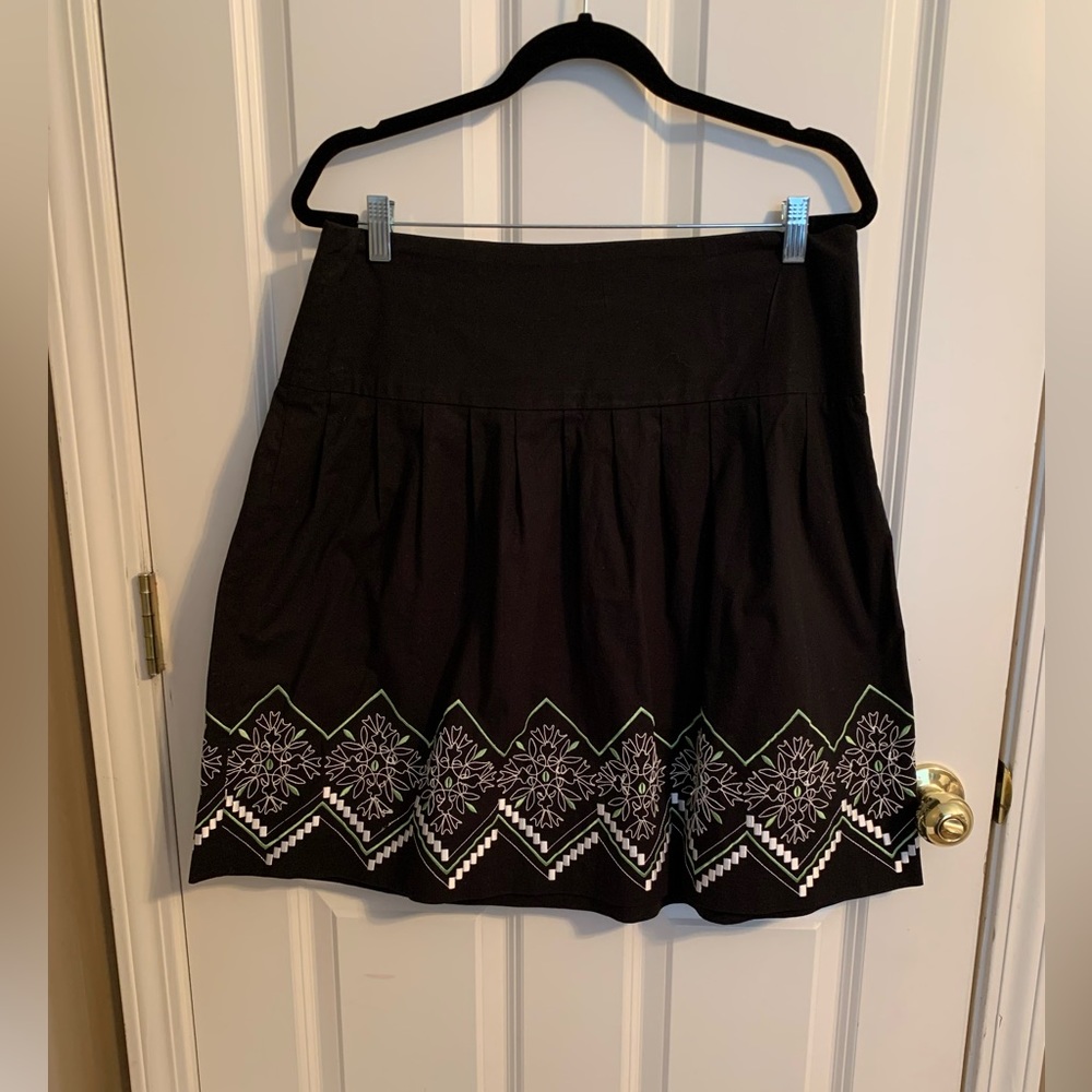 Ann Taylor Embroidered Black Full Skirt